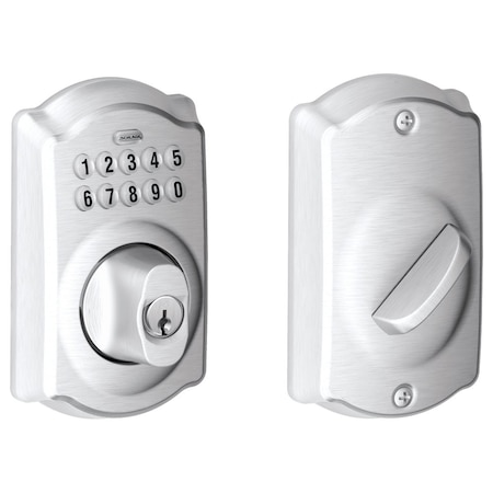Schlage Residential Grade 2 Pushbutton Deadbolt Lock, Camelot Trim, Satin Chrome Finish BE365 CAM 626